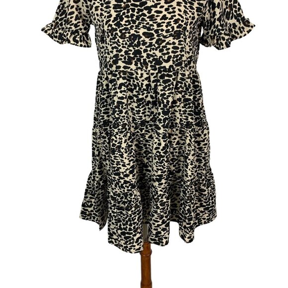 Boohoo Animal Print Ruffle Sleeve Tiered Mini Dress Casual Party 4 - Picture 3 of 10
